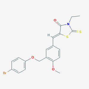 molecular formula C20H18BrNO3S2 B456945 5-{3-[(4-Bromophenoxy)methyl]-4-methoxybenzylidene}-3-ethyl-2-thioxo-1,3-thiazolidin-4-one 