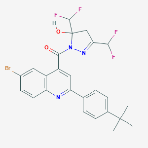 molecular formula C25H22BrF4N3O2 B456946 1-{[6-bromo-2-(4-tert-butylphenyl)-4-quinolinyl]carbonyl}-3,5-bis(difluoromethyl)-4,5-dihydro-1H-pyrazol-5-ol 