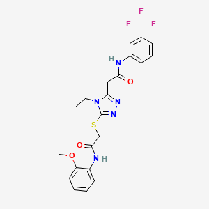 molecular formula C22H22F3N5O3S B4569535 2-[4-ethyl-5-({2-[(2-methoxyphenyl)amino]-2-oxoethyl}sulfanyl)-4H-1,2,4-triazol-3-yl]-N-[3-(trifluoromethyl)phenyl]acetamide 