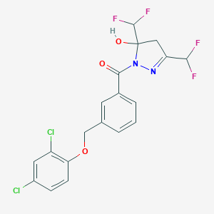 molecular formula C19H14Cl2F4N2O3 B456959 1-{3-[(2,4-dichlorophenoxy)methyl]benzoyl}-3,5-bis(difluoromethyl)-4,5-dihydro-1H-pyrazol-5-ol 