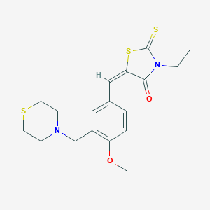 molecular formula C18H22N2O2S3 B456967 3-Ethyl-5-[4-methoxy-3-(4-thiomorpholinylmethyl)benzylidene]-2-thioxo-1,3-thiazolidin-4-one 