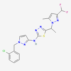 molecular formula C19H18ClF2N7S B4569690 N-[1-(2-氯苄基)-1H-吡唑-3-基]-5-{1-[3-(二氟甲基)-5-甲基-1H-吡唑-1-基]乙基}-1,3,4-噻二唑-2-胺 