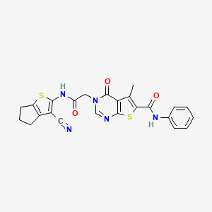 molecular formula C24H19N5O3S2 B4569712 3-(2-((3-cyano-5,6-dihydro-4H-cyclopenta[b]thiophen-2-yl)amino)-2-oxoethyl)-5-methyl-4-oxo-N-phenyl-3,4-dihydrothieno[2,3-d]pyrimidine-6-carboxamide 