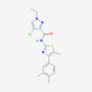 molecular formula C18H19ClN4OS B456981 4-chloro-N-[4-(3,4-dimethylphenyl)-5-methyl-1,3-thiazol-2-yl]-1-ethyl-1H-pyrazole-3-carboxamide 