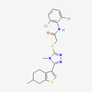 molecular formula C20H20Cl2N4OS2 B4569831 N-(2,6-dichlorophenyl)-2-{[4-methyl-5-(6-methyl-4,5,6,7-tetrahydro-1-benzothiophen-3-yl)-4H-1,2,4-triazol-3-yl]sulfanyl}acetamide 