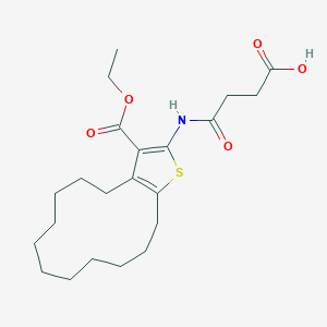 molecular formula C22H33NO5S B456993 4-{[3-(ethoxycarbonyl)-5,6,7,8,9,10,11,12,13,14-decahydro-4H-cyclotrideca[b]thiophen-2-yl]amino}-4-oxobutanoic acid 