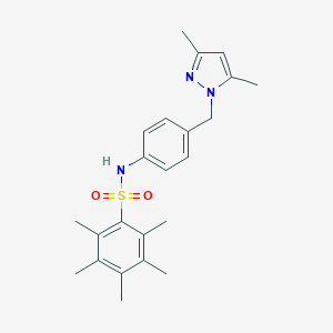 molecular formula C23H29N3O2S B456994 N-{4-[(3,5-dimethyl-1H-pyrazol-1-yl)methyl]phenyl}-2,3,4,5,6-pentamethylbenzenesulfonamide 