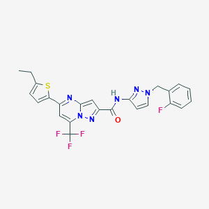 molecular formula C24H18F4N6OS B456995 5-(5-ethylthiophen-2-yl)-N-[1-(2-fluorobenzyl)-1H-pyrazol-3-yl]-7-(trifluoromethyl)pyrazolo[1,5-a]pyrimidine-2-carboxamide 