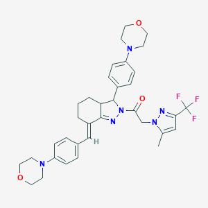 molecular formula C35H39F3N6O3 B456997 2-{[5-methyl-3-(trifluoromethyl)-1H-pyrazol-1-yl]acetyl}-7-[4-(4-morpholinyl)benzylidene]-3-[4-(4-morpholinyl)phenyl]-3,3a,4,5,6,7-hexahydro-2H-indazole 