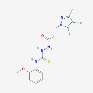 molecular formula C16H20BrN5O2S B457000 2-[3-(4-bromo-3,5-dimethyl-1H-pyrazol-1-yl)propanoyl]-N-(2-methoxyphenyl)hydrazinecarbothioamide 