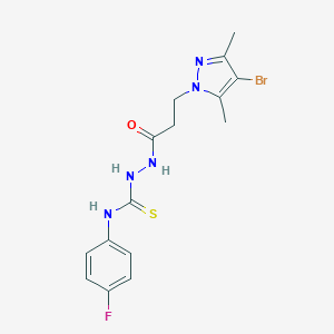 molecular formula C15H17BrFN5OS B457004 2-[3-(4-bromo-3,5-dimethyl-1H-pyrazol-1-yl)propanoyl]-N-(4-fluorophenyl)hydrazinecarbothioamide 