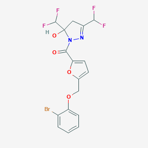 molecular formula C17H13BrF4N2O4 B457010 1-{5-[(2-bromophenoxy)methyl]-2-furoyl}-3,5-bis(difluoromethyl)-4,5-dihydro-1H-pyrazol-5-ol 
