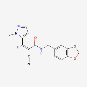 molecular formula C16H14N4O3 B4570128 N-(1,3-苯并二氧杂环-5-基甲基)-2-氰基-3-(1-甲基-1H-吡唑-5-基)丙烯酰胺 