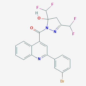 molecular formula C21H14BrF4N3O2 B457018 [3,5-bis(difluoromethyl)-5-hydroxy-4,5-dihydro-1H-pyrazol-1-yl][2-(3-bromophenyl)quinolin-4-yl]methanone 