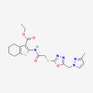 ETHYL 2-{[2-({5-[(3-METHYL-1H-PYRAZOL-1-YL)METHYL]-1,3,4-OXADIAZOL-2-YL}SULFANYL)ACETYL]AMINO}-4,5,6,7-TETRAHYDRO-1-BENZOTHIOPHENE-3-CARBOXYLATE