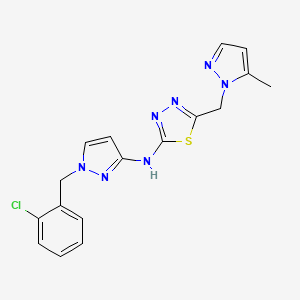 molecular formula C17H16ClN7S B4570263 N-[1-(2-氯苄基)-1H-吡唑-3-基]-5-[(5-甲基-1H-吡唑-1-基)甲基]-1,3,4-噻二唑-2-胺 