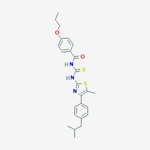 molecular formula C25H29N3O2S2 B457027 N-({5-methyl-4-[4-(2-methylpropyl)phenyl]-1,3-thiazol-2-yl}carbamothioyl)-4-propoxybenzamide 