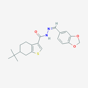 molecular formula C21H24N2O3S B457032 N'-(1,3-benzodioxol-5-ylmethylene)-6-tert-butyl-4,5,6,7-tetrahydro-1-benzothiophene-3-carbohydrazide 