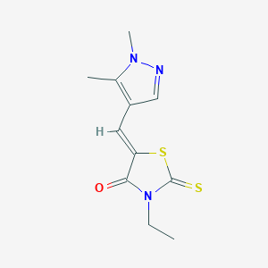 molecular formula C11H13N3OS2 B457037 5-[(1,5-dimethyl-1H-pyrazol-4-yl)methylene]-3-ethyl-2-thioxo-1,3-thiazolidin-4-one 