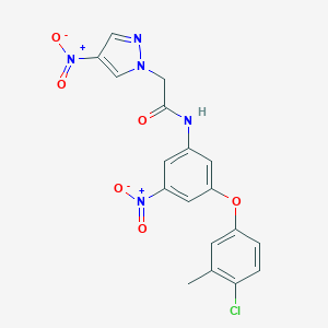 molecular formula C18H14ClN5O6 B457038 N-[3-(4-chloro-3-methylphenoxy)-5-nitrophenyl]-2-(4-nitro-1H-pyrazol-1-yl)acetamide 
