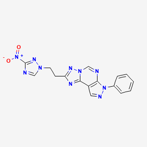 molecular formula C16H12N10O2 B4570432 2-[2-(3-nitro-1H-1,2,4-triazol-1-yl)ethyl]-7-phenyl-7H-pyrazolo[4,3-e][1,2,4]triazolo[1,5-c]pyrimidine 