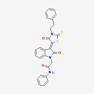 2-{(3Z)-2-oxo-3-[4-oxo-3-(2-phenylethyl)-2-thioxo-1,3-thiazolidin-5-ylidene]-2,3-dihydro-1H-indol-1-yl}-N-phenylacetamide