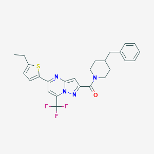 molecular formula C26H25F3N4OS B457049 (4-Benzylpiperidin-1-yl)[5-(5-ethylthiophen-2-yl)-7-(trifluoromethyl)pyrazolo[1,5-a]pyrimidin-2-yl]methanone 