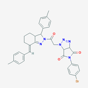molecular formula C34H31BrN6O3 B457052 5-(4-bromophenyl)-1-{2-[(7E)-7-(4-methylbenzylidene)-3-(4-methylphenyl)-3,3a,4,5,6,7-hexahydro-2H-indazol-2-yl]-2-oxoethyl}-3a,6a-dihydropyrrolo[3,4-d][1,2,3]triazole-4,6(1H,5H)-dione 