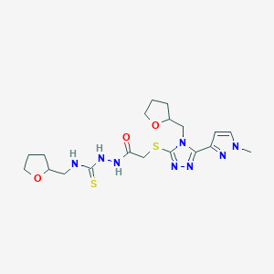 molecular formula C19H28N8O3S2 B4570524 2-({[5-(1-甲基-1H-吡唑-3-基)-4-(四氢-2-呋喃基甲基)-4H-1,2,4-三唑-3-基]硫代}乙酰基)-N-(四氢-2-呋喃基甲基)肼硫代甲酰胺 