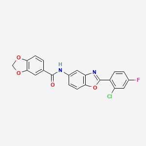 molecular formula C21H12ClFN2O4 B4570540 N-[2-(2-chloro-4-fluorophenyl)-1,3-benzoxazol-5-yl]-1,3-benzodioxole-5-carboxamide 