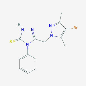 molecular formula C14H14BrN5S B457057 5-[(4-bromo-3,5-dimethyl-1H-pyrazol-1-yl)methyl]-4-phenyl-4H-1,2,4-triazol-3-yl hydrosulfide 