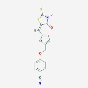 molecular formula C18H14N2O3S2 B457062 4-({5-[(3-Ethyl-4-oxo-2-thioxo-1,3-thiazolidin-5-ylidene)methyl]-2-furyl}methoxy)benzonitrile 
