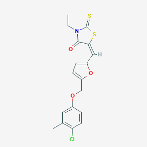 molecular formula C18H16ClNO3S2 B457066 5-({5-[(4-Chloro-3-methylphenoxy)methyl]-2-furyl}methylene)-3-ethyl-2-thioxo-1,3-thiazolidin-4-one 