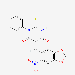 (5E)-1-(3-methylphenyl)-5-[(6-nitro-1,3-benzodioxol-5-yl)methylidene]-2-sulfanylidene-1,3-diazinane-4,6-dione