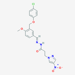 molecular formula C21H20ClN5O5 B457076 N'-{3-[(4-chlorophenoxy)methyl]-4-methoxybenzylidene}-3-{4-nitro-1H-pyrazol-1-yl}propanohydrazide 