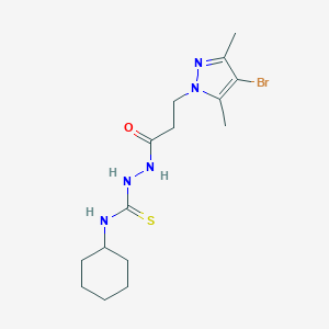 molecular formula C15H24BrN5OS B457077 2-[3-(4-bromo-3,5-dimethyl-1H-pyrazol-1-yl)propanoyl]-N-cyclohexylhydrazinecarbothioamide 