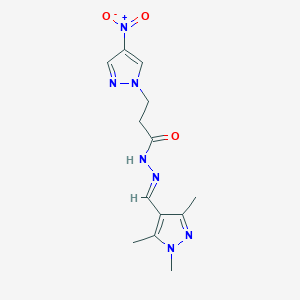 molecular formula C13H17N7O3 B457079 3-{4-nitro-1H-pyrazol-1-yl}-N'-[(1,3,5-trimethyl-1H-pyrazol-4-yl)methylene]propanohydrazide 