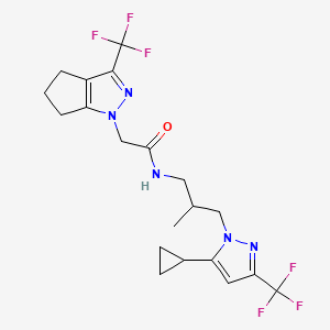 molecular formula C20H23F6N5O B4570831 N-{3-[5-cyclopropyl-3-(trifluoromethyl)-1H-pyrazol-1-yl]-2-methylpropyl}-2-[3-(trifluoromethyl)-5,6-dihydrocyclopenta[c]pyrazol-1(4H)-yl]acetamide 