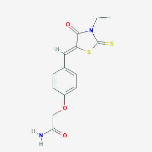 molecular formula C14H14N2O3S2 B457085 2-{4-[(3-Ethyl-4-oxo-2-thioxo-1,3-thiazolidin-5-ylidene)methyl]phenoxy}acetamide 