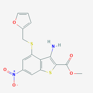 molecular formula C15H12N2O5S2 B457088 Methyl 3-amino-4-[(2-furylmethyl)sulfanyl]-6-nitro-1-benzothiophene-2-carboxylate 