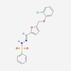 molecular formula C18H15ClN2O4S B457093 N'-({5-[(2-chlorophenoxy)methyl]-2-furyl}methylene)benzenesulfonohydrazide 