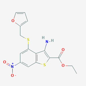molecular formula C16H14N2O5S2 B457097 Ethyl 3-amino-4-[(2-furylmethyl)sulfanyl]-6-nitro-1-benzothiophene-2-carboxylate 