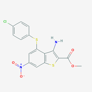 molecular formula C16H11ClN2O4S2 B457100 Methyl 3-amino-4-[(4-chlorophenyl)sulfanyl]-6-nitro-1-benzothiophene-2-carboxylate 