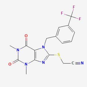 2-[(1,3-DIMETHYL-2,6-DIOXO-7-{[3-(TRIFLUOROMETHYL)PHENYL]METHYL}-2,3,6,7-TETRAHYDRO-1H-PURIN-8-YL)SULFANYL]ACETONITRILE