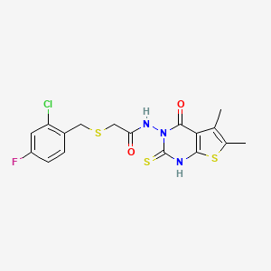 molecular formula C17H15ClFN3O2S3 B4571033 2-[(2-氯-4-氟苄基)硫代]-N-(2-巯基-5,6-二甲基-4-氧代噻吩并[2,3-d]嘧啶-3(4H)-基)乙酰胺 