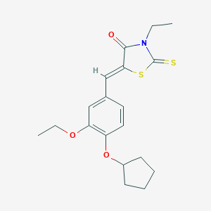 molecular formula C19H23NO3S2 B457104 5-[4-(Cyclopentyloxy)-3-ethoxybenzylidene]-3-ethyl-2-thioxo-1,3-thiazolidin-4-one 