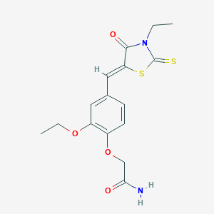 molecular formula C16H18N2O4S2 B457106 2-{2-Ethoxy-4-[(3-ethyl-4-oxo-2-thioxo-1,3-thiazolidin-5-ylidene)methyl]phenoxy}acetamide 