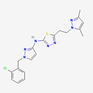 molecular formula C19H20ClN7S B4571062 N-[1-(2-chlorobenzyl)-1H-pyrazol-3-yl]-N-{5-[2-(3,5-dimethyl-1H-pyrazol-1-yl)ethyl]-1,3,4-thiadiazol-2-yl}amine 