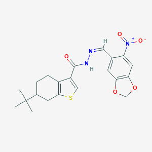 molecular formula C21H23N3O5S B457107 6-tert-butyl-N'-({6-nitro-1,3-benzodioxol-5-yl}methylene)-4,5,6,7-tetrahydro-1-benzothiophene-3-carbohydrazide 