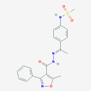 molecular formula C20H20N4O4S B457115 N-(4-{N-[(5-methyl-3-phenyl-4-isoxazolyl)carbonyl]ethanehydrazonoyl}phenyl)methanesulfonamide 